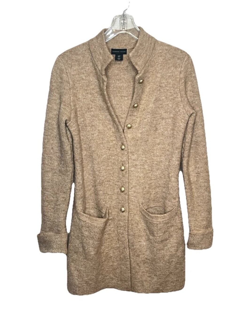 Adrienne Vittadini Sweater Coat Cardigan S Camel Long Lion Button Old Money